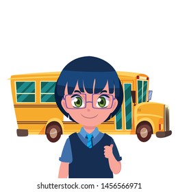 student boy and bus transport back to school