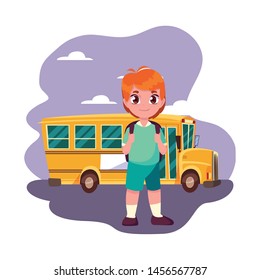 student boy and bus transport back to school