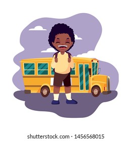 student boy and bus transport back to school