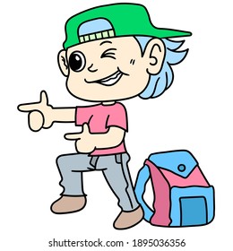 student boy cartoon stickers with a cool and seductive style, character cute doodle draw. vector illustration