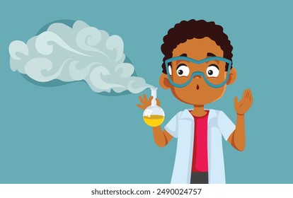 
Student Boy Failing in Chemistry Experiment Vector Cartoon illustration. Kid experimenting with dangerous substances at school
