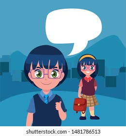 student boy and girl talking back to school