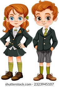 Student Boy and Girl in Uniform Vector illustration