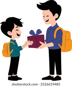 Student Boy Giving Gift to His Class Teacher