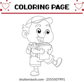 student boy is going school coloring page for kids