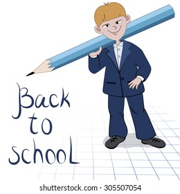 Student boy with great pencil