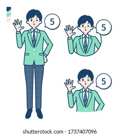 A student boy in a green blazer with Counting as 5 images.
It's vector art so it's easy to edit.
