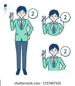 A student boy in a green blazer with Counting as 2 images.It's vector art so it's easy to edit.
