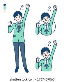 A student boy in a green blazer with fist pump images.
It's vector art so it's easy to edit.
