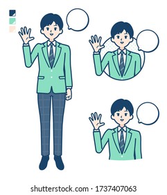 A student boy in a green blazer with greeting images.
It's vector art so it's easy to edit.

