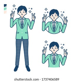 A student boy in a green blazer with Peace sign images.
It's vector art so it's easy to edit.
