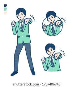 A student boy in a green blazer with Punch in front images.
It's vector art so it's easy to edit.
