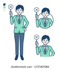 A student boy in a green blazer with Put out a cross panel image.
It's vector art so it's easy to edit.
