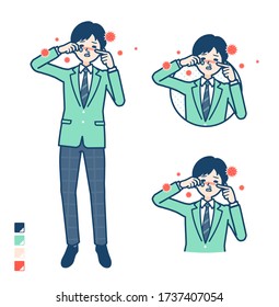 A student boy in a green blazer with Suffer from pollen allergy images.
It's vector art so it's easy to edit.
