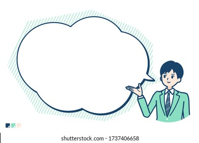 A student boy in a green blazer with text balloon navigation image.
It's vector art so it's easy to edit.
