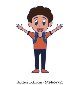 Student boy greeting with backpack cartoon vector illustration graphic design