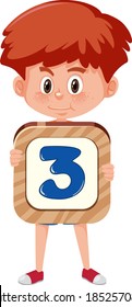 Student boy holding the number cartoon character isolated on white background illustration