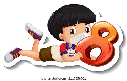 Niño estudiante con la ilustración número ocho