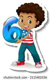 Student boy holding number six illustration