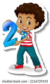 Student boy holding number two illustration