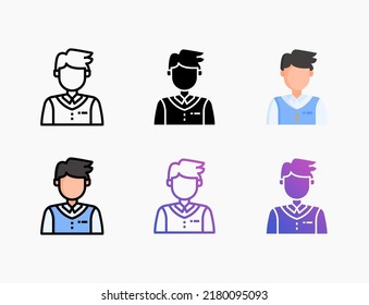 Student Boy icon set with line, outline, flat, filled, glyph, color, gradient. Editable stroke and pixel perfect. Can be used for digital product, presentation, print design and more.