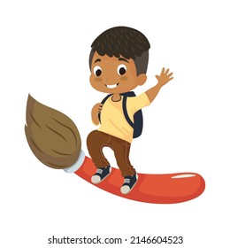 student boy on paint brush, isolated