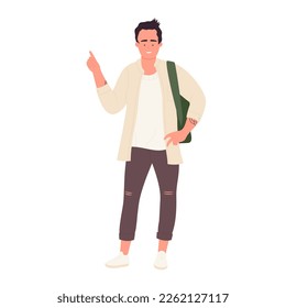 Niño estudiante apuntando. Ilustración vectorial de la escuela permanente