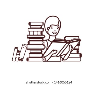student boy with reading book in the hands