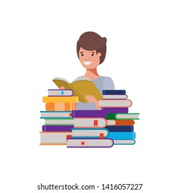 student boy with reading book in the hands