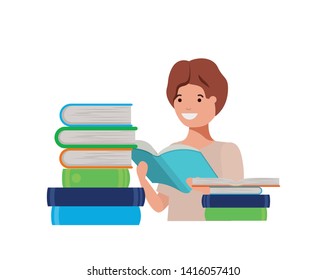 student boy with reading book in the hands