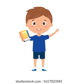 student boy with reading book in the hands vector illustration design
