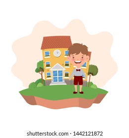 student boy in school building of primary