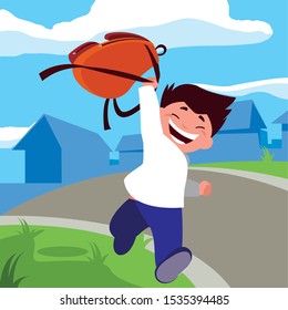 student boy with school suitcase, back to school vector illustration design