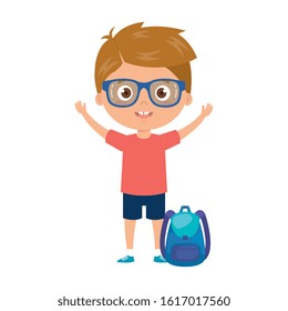 student boy with school suitcase, back to school vector illustration design