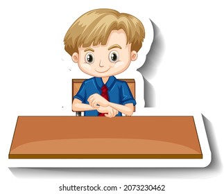Niño estudiante con ilustración de caricatura de mesa escolar