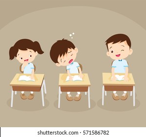 student boy sleeping in classroom. pupil sleepy on studying.