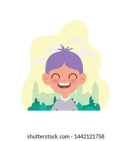 student boy smiling with landscape background