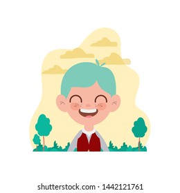 student boy smiling with landscape background
