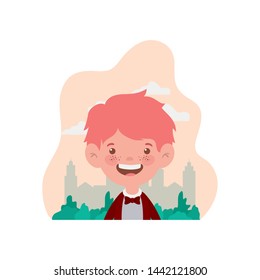 student boy smiling with landscape background