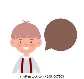 student boy smiling with speech bubble