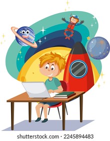 Student boy in space theme illustration