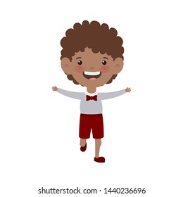 student boy standing smiling on white background