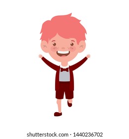 student boy standing smiling on white background