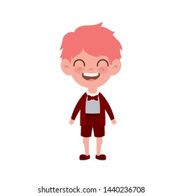 student boy standing smiling on white background