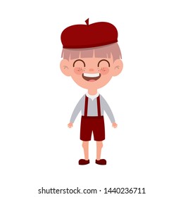 student boy standing smiling on white background