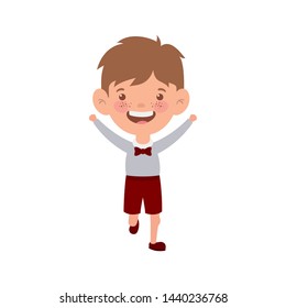 student boy standing smiling on white background