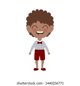 student boy standing smiling on white background