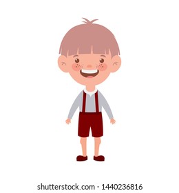 student boy standing smiling on white background
