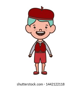student boy standing smiling on white background