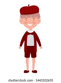 student boy standing smiling on white background